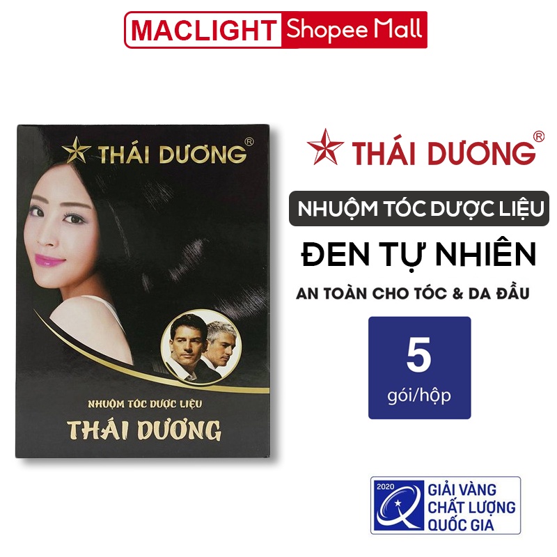 Thuốc nhuộm tóc phủ bạc dược liệu Thái Dương dạng bột, hộp 5 góI, màu đen tự nhiên