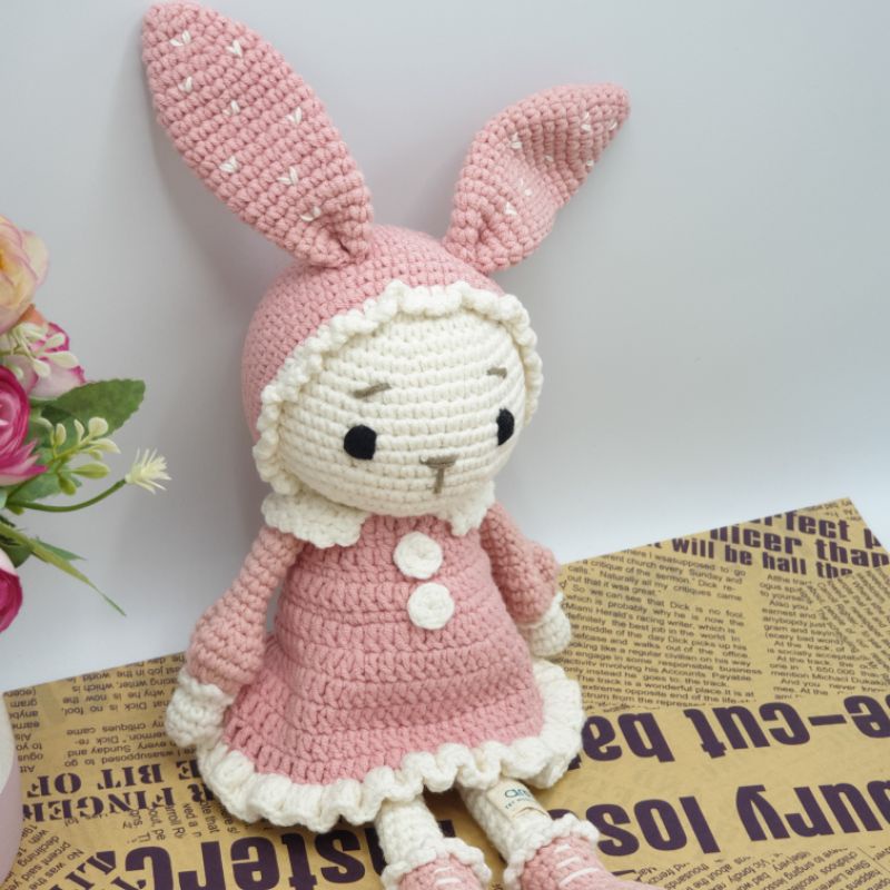 Gấu bông handmade cao cấp Amigurumi - Búp bê Thỏ bông len móc tay thủ công dễ thương làm quà doudou cho bé