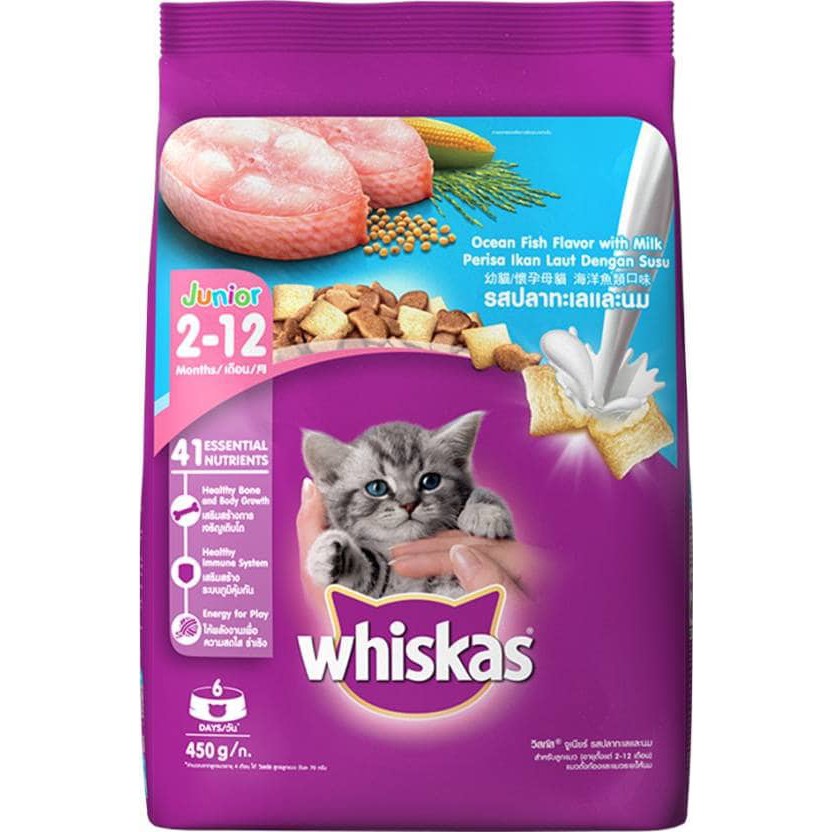 Thức ăn hạt cho mèo con whiskas junior (vị cá biển,sữa) 450g