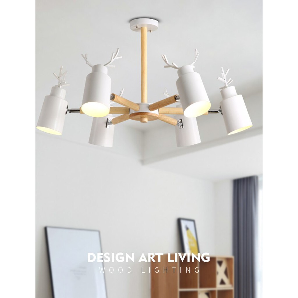 Đèn chùm Decor Vintage Sừng Hươu 6 tay (Các màu) - Tặng kèm 6 bóng led - Có Video - Phong cách Bắc Âu ENERGY GREEN LIGHT