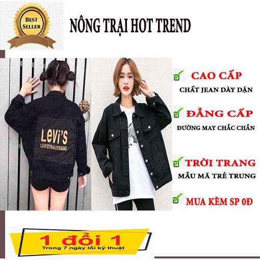 Áo khoác jean nữ in hình chữ LEVI'S thời trang ANGEL - màu đen [FREE SHIP]