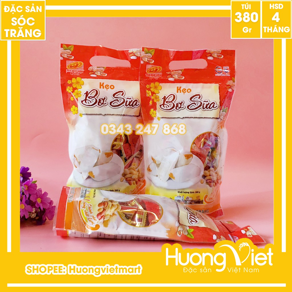 [Kẹo kéo hay kẹo dồi lạc vừng] Kẹo bơ sữa đậu phộng cao cấp Tân Huê Viên 380g luca333