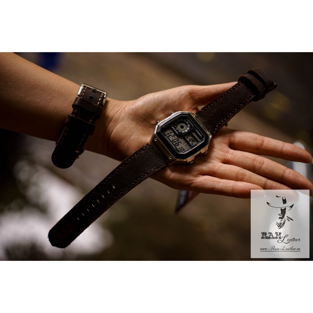 Dây Đồng Hồ Da Bò Thật Rất Đẹp Mài Nhám Cao Cấp - Cho Casio Ae 1200 / 1300 / 1100 / 1000 / Orient / Seiko