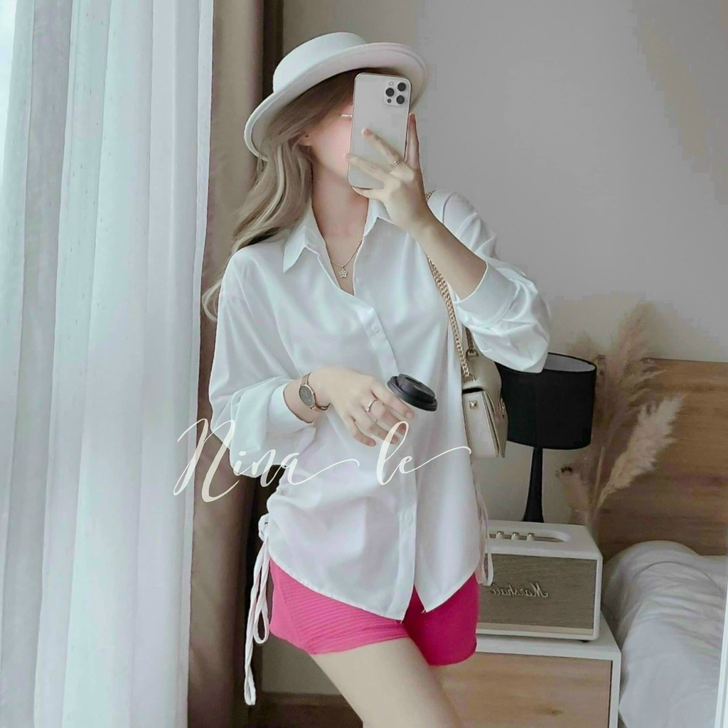 Sét bộ nữ đi chơi,sét áo sơ mi lụa tay dài rút dây eo mix quần for cao cấp,có 4 màu hottren from chuẩn