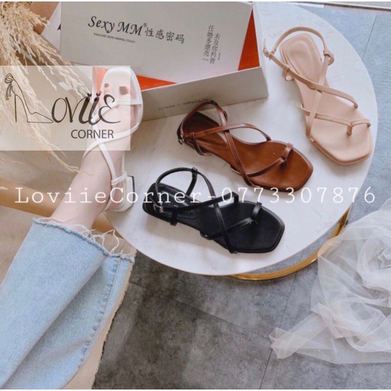 SANDAL NỮ LOVIIECORNER - GIÀY SANDAL NỮ XỎ NGÓN DÂY CHÉO ĐẾ VUÔNG 2CM - GIÀY SANDAL NỮ ĐẾ BỆT QUAI MẢNH ĐẾ 2CM - S200612