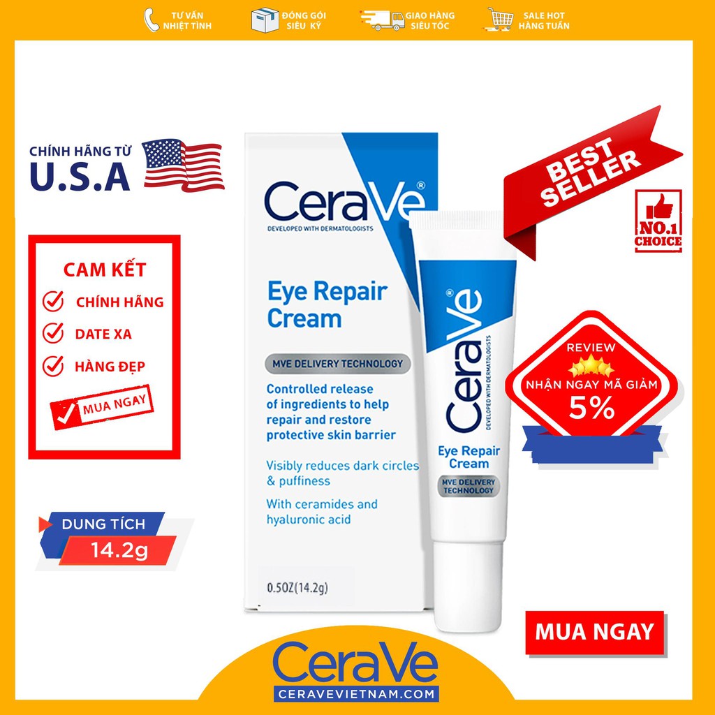 CeraVe Eye Repair Cream - Kem dưỡng mắt (14.2g)