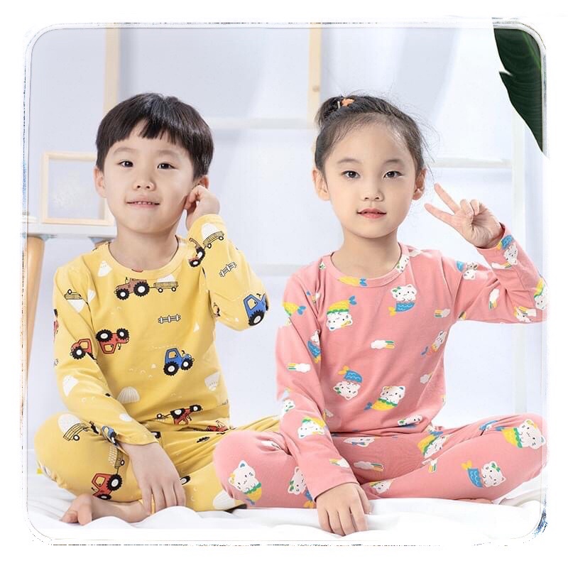 Bộ Dài Tay Cotton In Hoạ Tiết Dễ Thương Cho Bé Trai và Gái