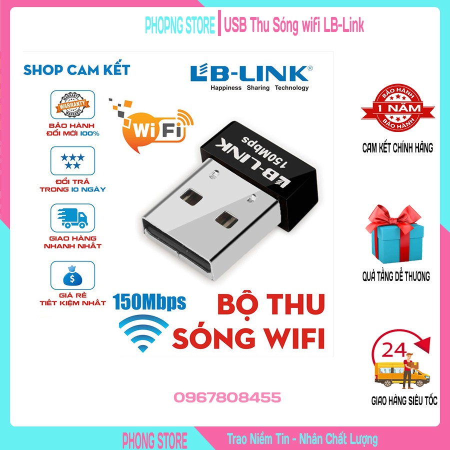 USB bắt wifi cho pc LB-Link WN151 | thu sóng wifi cho máy tính để bàn, láp tốp không cần cài đặt