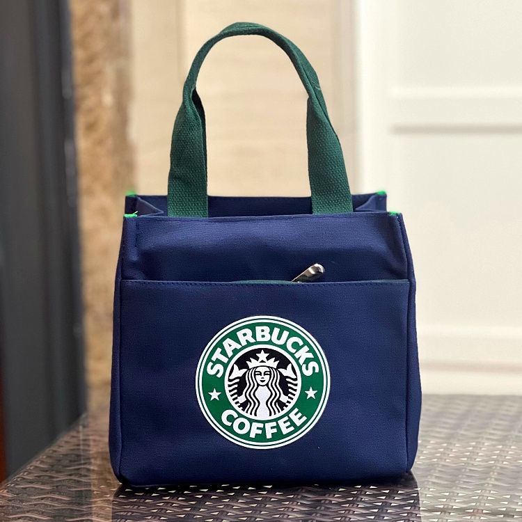 Túi Vải Canvas Starbucks Giữ Nhiệt Đựng Hộp Cơm Tiện Lợi