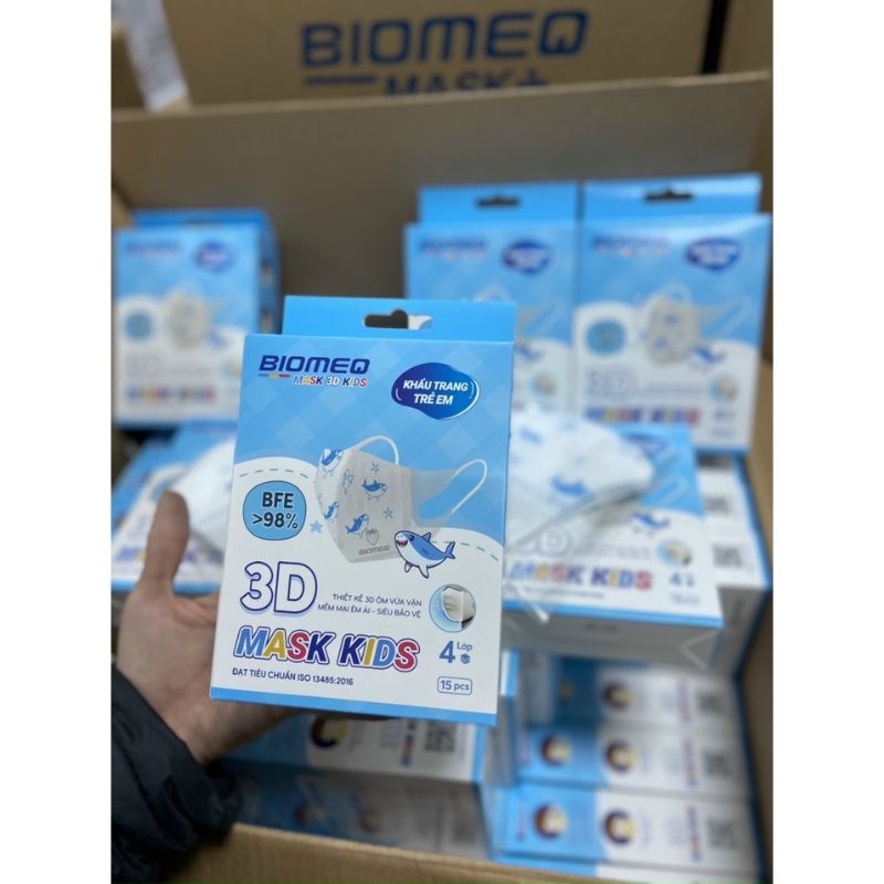 Khẩu trang y tế 3D 4 lớp kháng khuẩn trẻ em Biomeq (Hộp 15 cái)