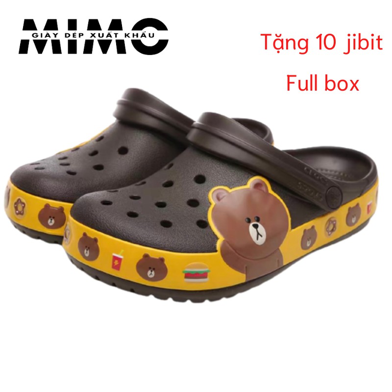 [Hàng xuất] Sục Cho Bé, Dép Sục Cross Band Line Friend Hình Gấu Nâu