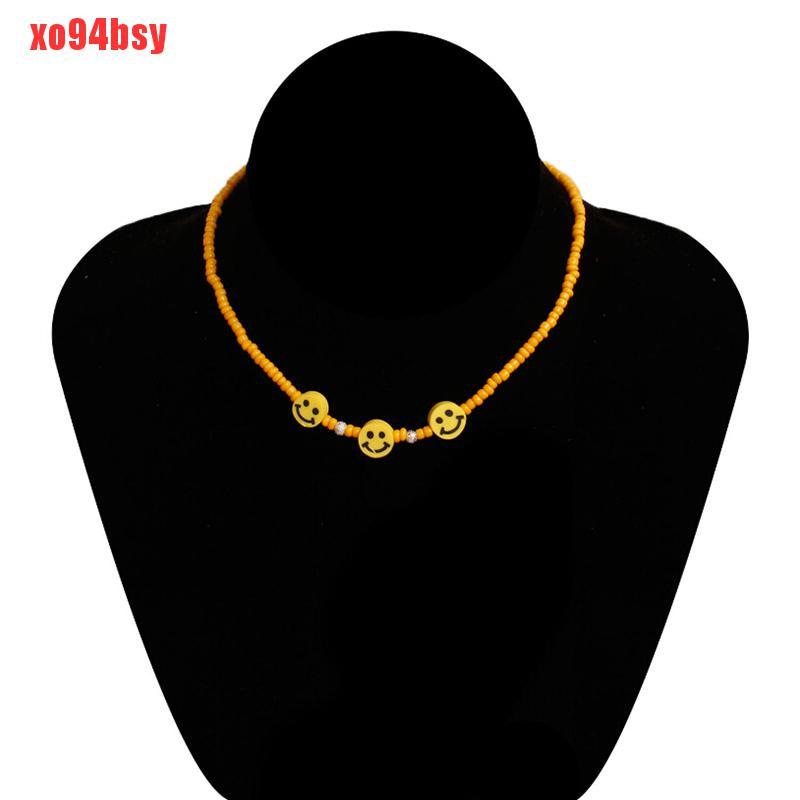 [xo94bsy]Bohemia Colorful Beads Smile Face Choker Necklace Clavicle Summer Jewelry Gift