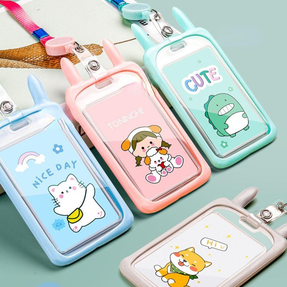 Ốp Điện Thoại Trong Suốt Chống Nước Có Ngăn Đựng Thẻ Tín Dụng In Hình Tai Thỏ Hoạt Hình Cho Học Sinh