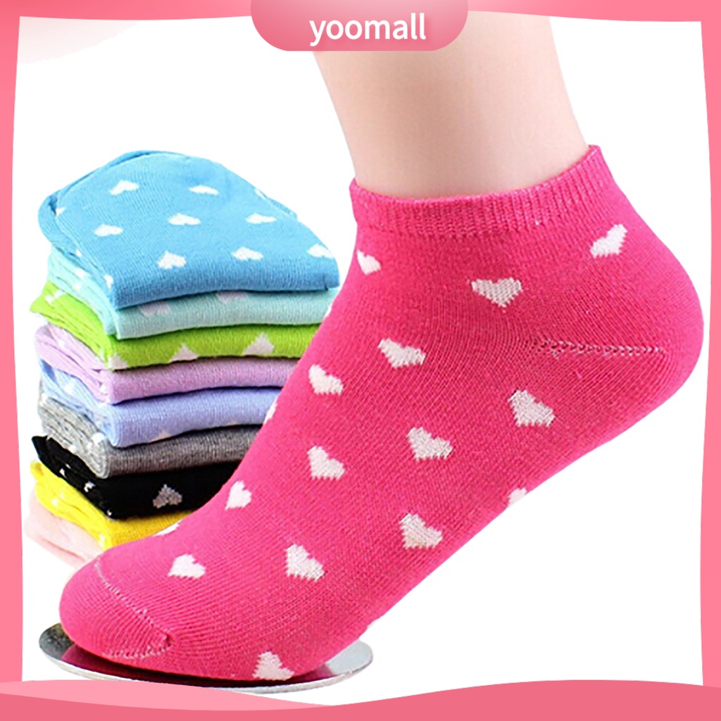 5 đôi tất chân cotton in hình trái tim dễ thương cho nữ