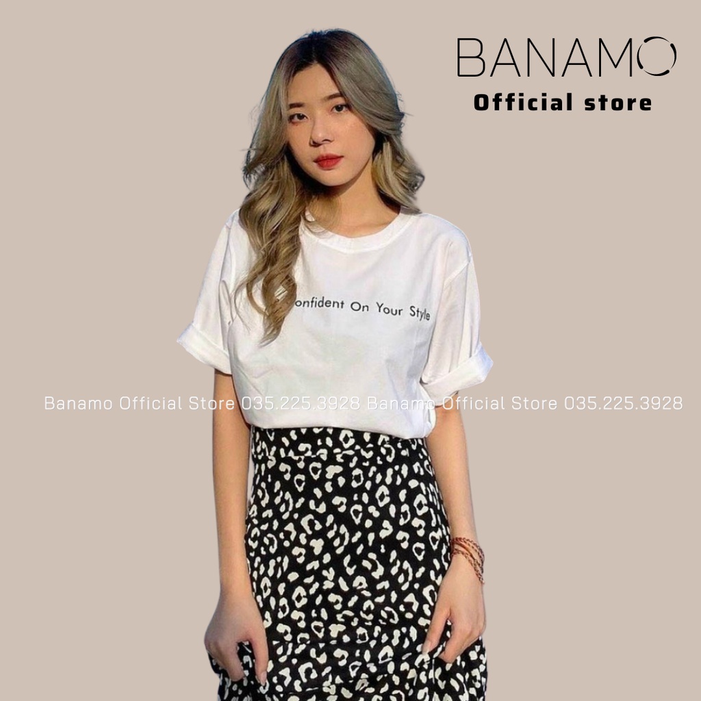 Chân váy xòe dáng dài phong cách vintage và áo phông chữ thời trang BANAMO FASHION 591