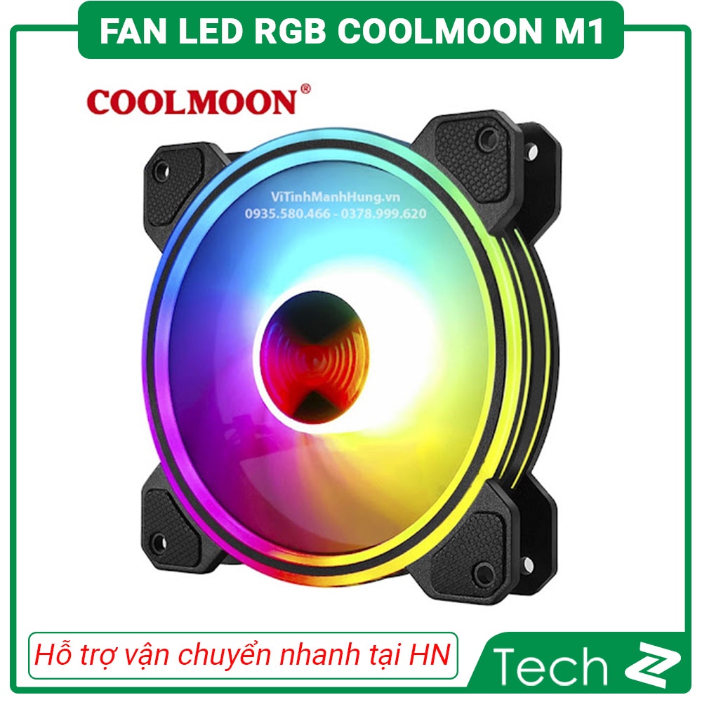 Quạt Tản Nhiệt, Fan Led RGB Coolmoon M1 - Kèm Bộ Hub Và Remote