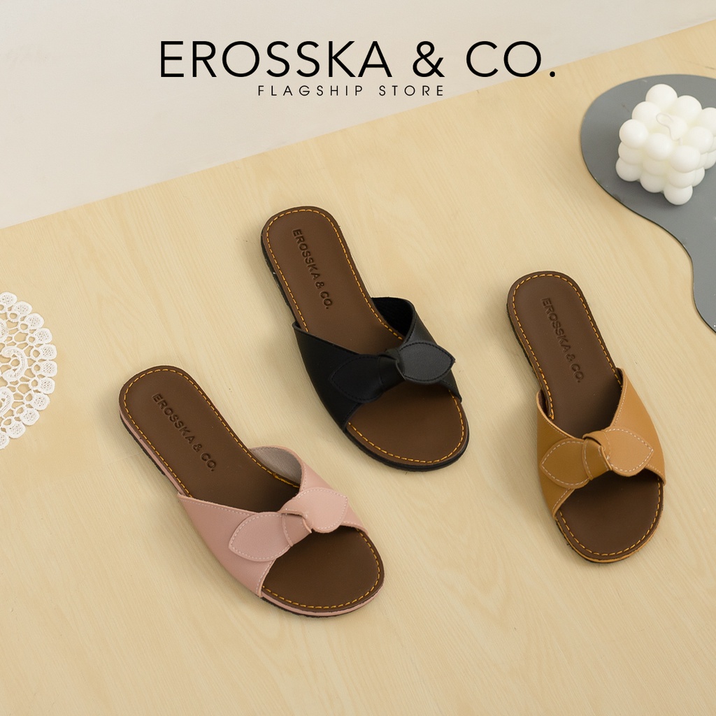Dép nữ thời trang đế bằng Erosska 2022 quai ngang đính nơ - DE057