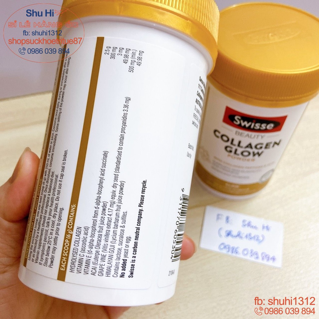 Collagen glow dạng bột uống swisse 120g, swisse collagen glow powder úc, hỗ trợ đẹp da, căng bóng, trắng sáng da