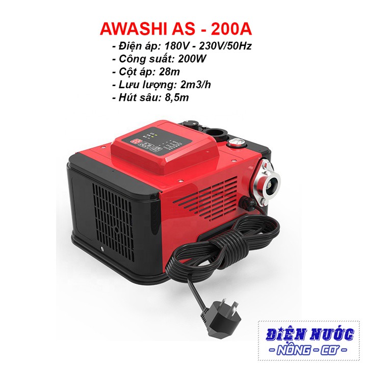 Máy bơm nước tăng áp thông minh AWASHI AS - 200W - Tăng áp nước nóng lên đến 100 độ