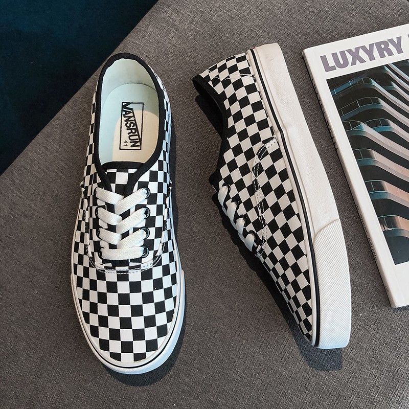 Giày Lười Canvas Họa Tiết Ca Rô Trắng Đen Size 39-44 Thời Trang Mới | BigBuy360 - bigbuy360.vn