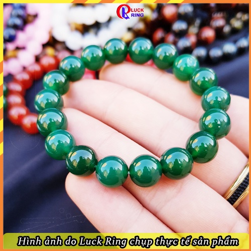 Vòng tay đá phong thủy màu xanh lá đeo tay nam nữ mệnh mộc hỏa đem lại may mắn tặng Dây và Hạt dự phòng – Luck Ring