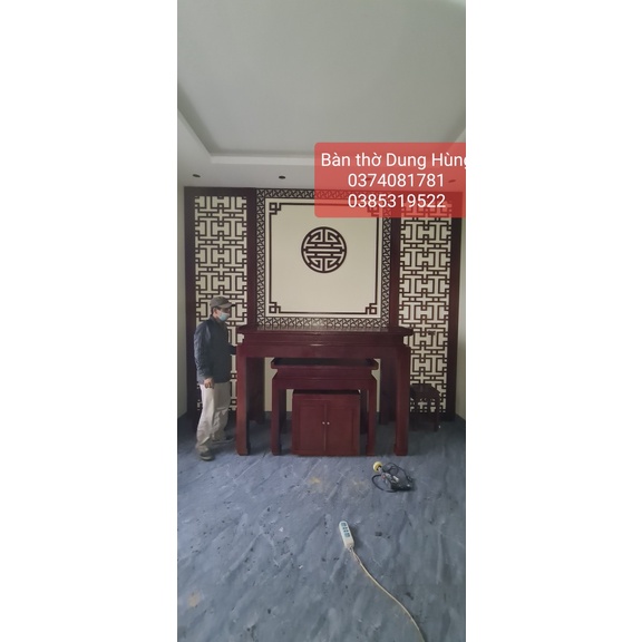 Bộ bàn thờ gỗ sồi 3 món cao cấp kích thước 1m75 chân 10