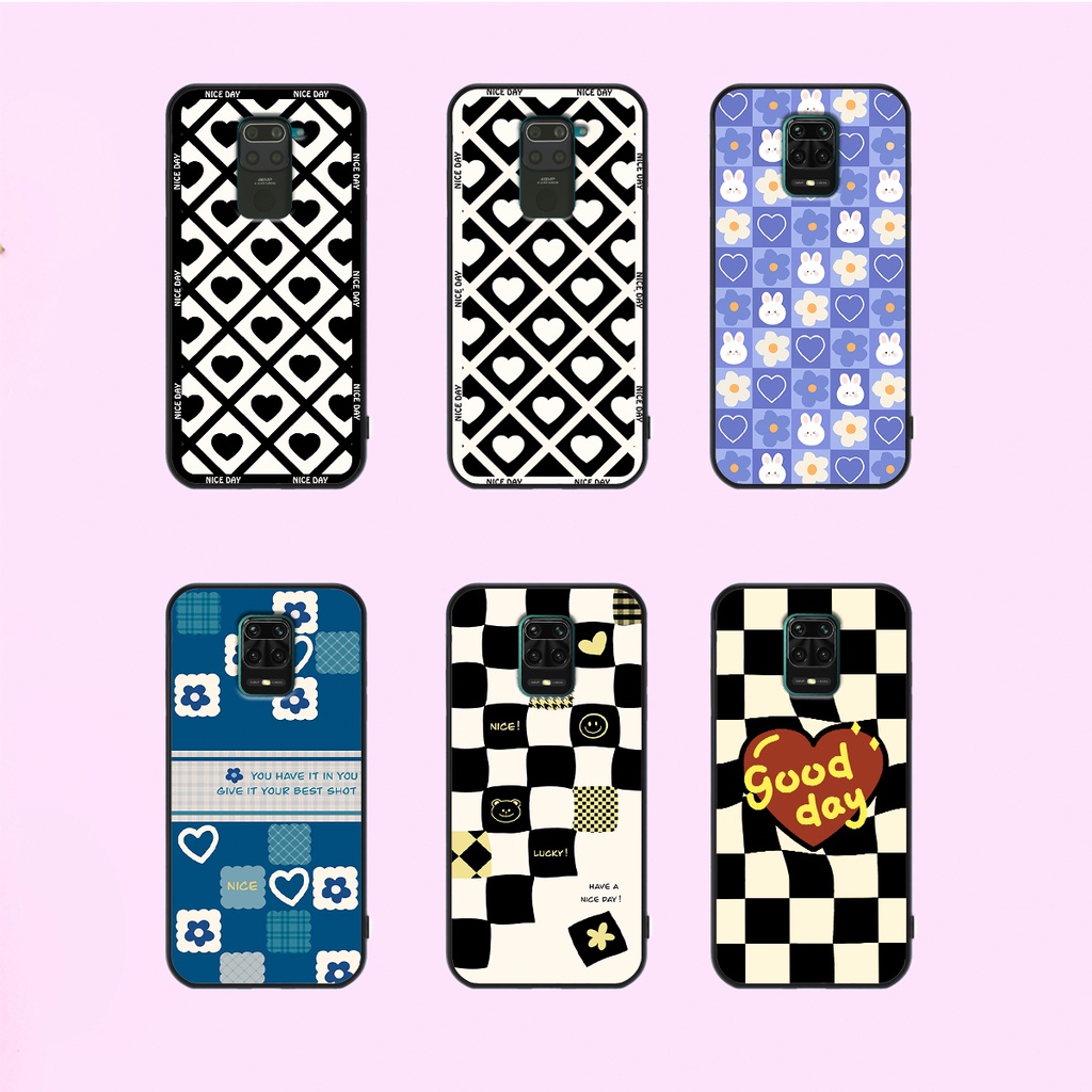 Ốp lưng Xiaomi Redmi Note 9 / Note 9s / Note 9 Pro in hoạ tiết caro trái tim đen trắng, gấu bear cute đáng yêu