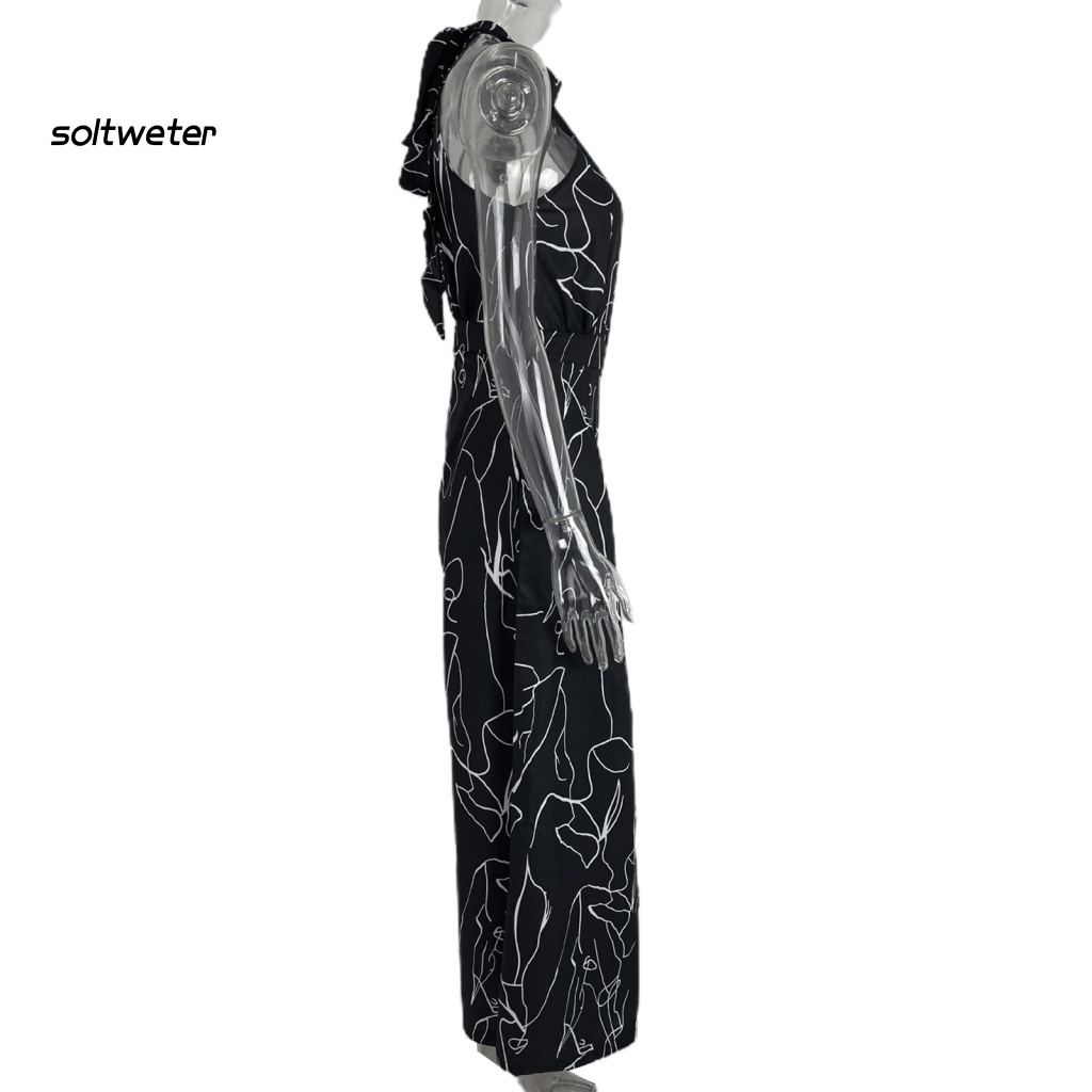 Bộ Áo Liền Quần Sát Nách Ống Rộng Phối Túi Thời Trang Dự Tiệc Cho Nữ