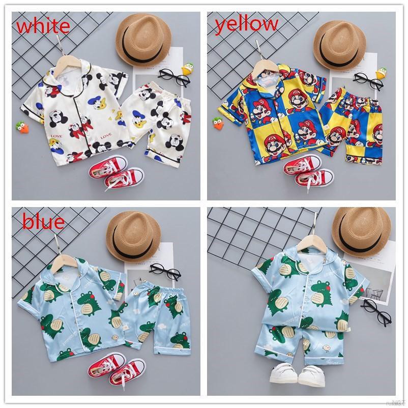 Bộ Đồ Ngủ Pijama Ngắn Tay In Hình Dễ Thương Cho Bé