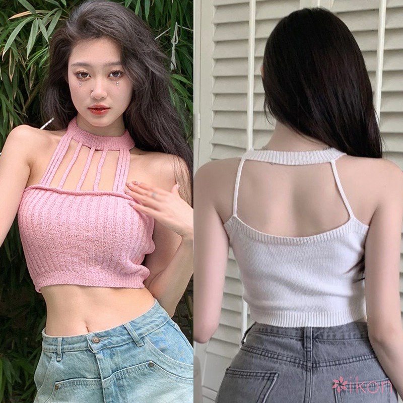 Áo Dệt Kim Không Tay Màu Trơn Thiết Kế Khoét Lỗ Thời Trang Cho Nữ