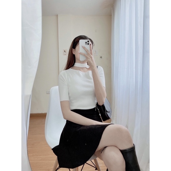 Annie shirt - áo len tăm thiết kế khoét vai