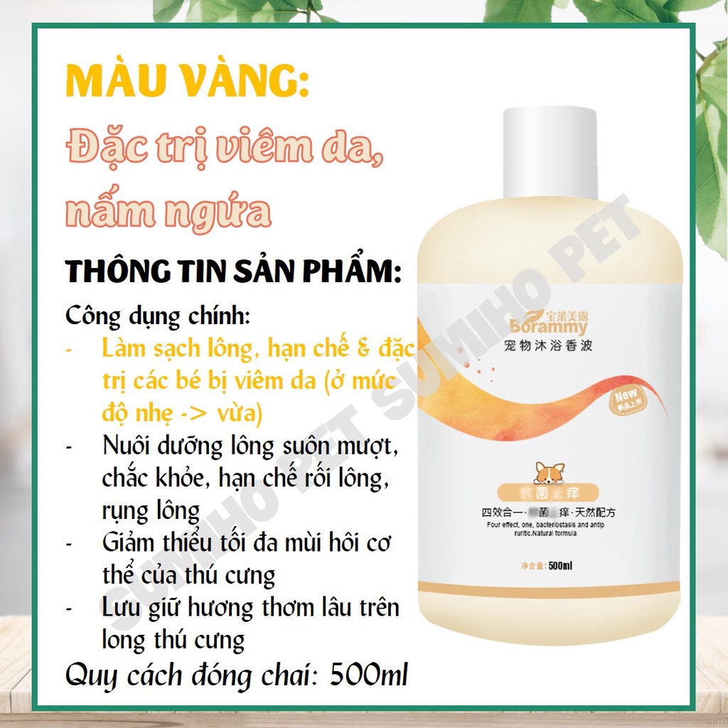 Sữa tắm cho chó mèo BORAMMY (Chai 500ml) dưỡng chất hoa hồng chăm sóc lông toàn diện