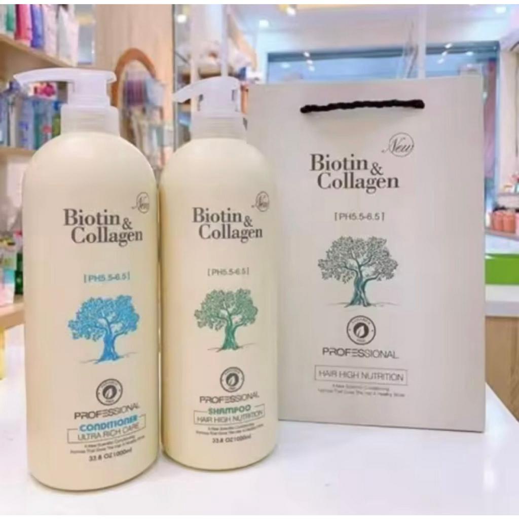 Bộ Dầu Gội Xả Biotin Collagen Trắng kích thích mọc tóc, phục hồi tóc 1000ml, Biotin trắng 1000ml