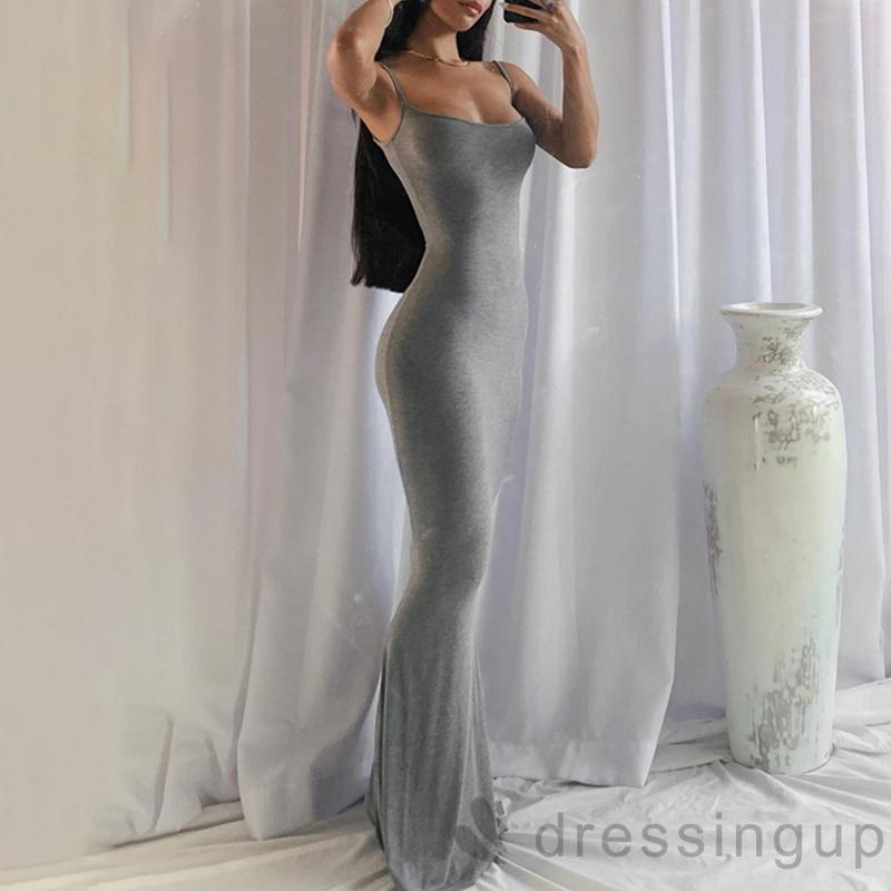 Đầm Dài Đuôi Cá Hai Dây Màu Sắc Trơn Dành Cho Nữ