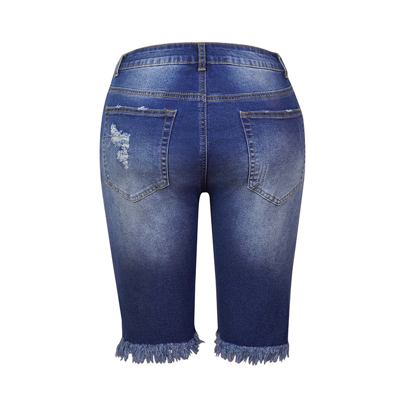 Quần Short Denim Lưng Cao Phối Tua Rua Phong Cách Retro