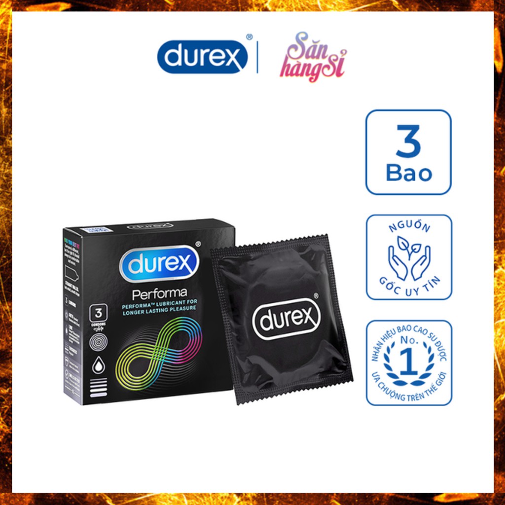 [CHE TÊN SP] Bao cao su siêu mỏng 3 cái Durex Performa bcs nữ nam dùng được kéo dài cuộc yêu đến tận thiên đình