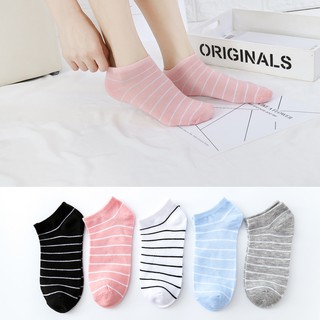 Set 4 đôi tất/ vớ nữ TheKanta sọc ngang cổ ngắn Hàn Quốc