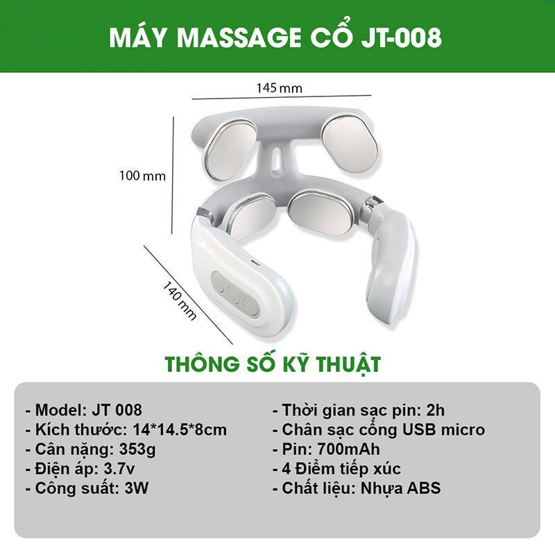 Máy Mát Xa Cổ Vai Gáy TAKARA, Massage Trị Liệu Giảm Đau Mỏi Với 4 Chế Độ Massage Và 16 Mức Độ Điều Chỉnh JT008