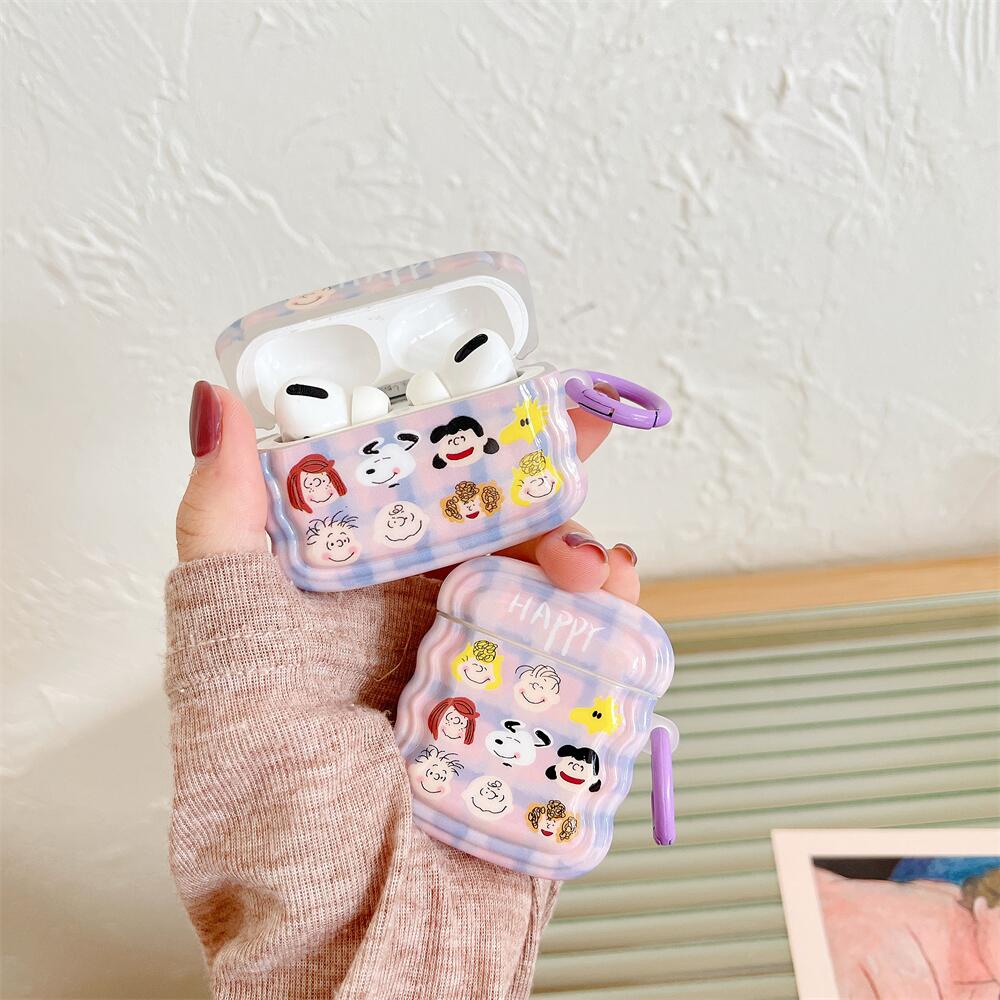 Vỏ Bảo Vệ Hộp Sạc Tai Nghe AirPods 1 2 pro 3 2021 Bluetooth Không Dây Chống Sốc Họa Tiết Kẻ Sọc Màu Tím Kèm Móc Treo Tiện Dụng