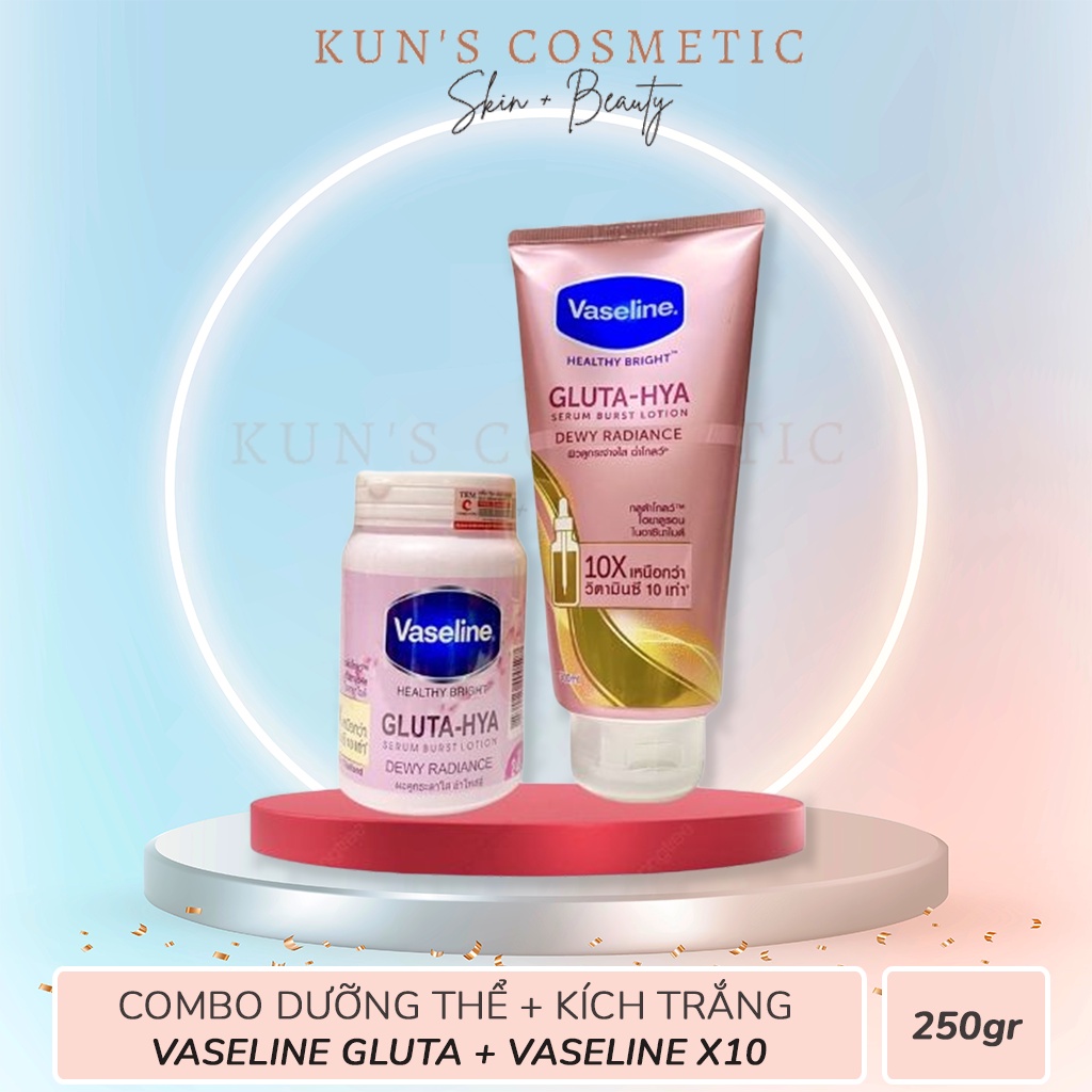 Combo Dưỡng Thể Vaseline Gluta + Kích Trắng Vaseline X10