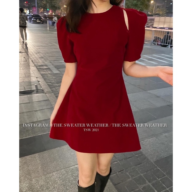 (Ảnh thật) Váy nhung chữ A tay bồng cut out the.sweaterweather TSW | BigBuy360 - bigbuy360.vn