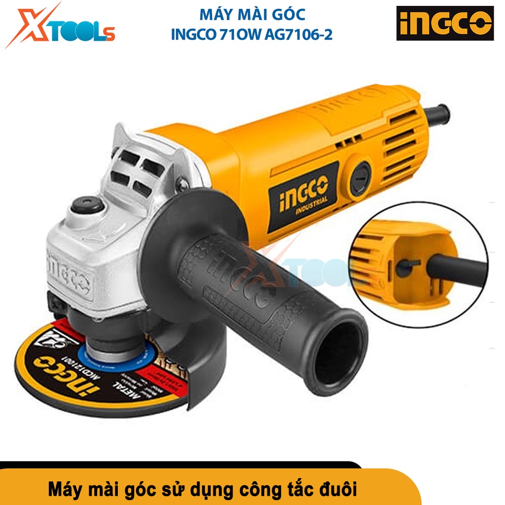 Máy mài cầm tay 710w Ingco AG7106-2 đường kính đĩa mài 100mm, tốc độ không tải 11000rpm, cốt M10 [chính hãng][xtools]