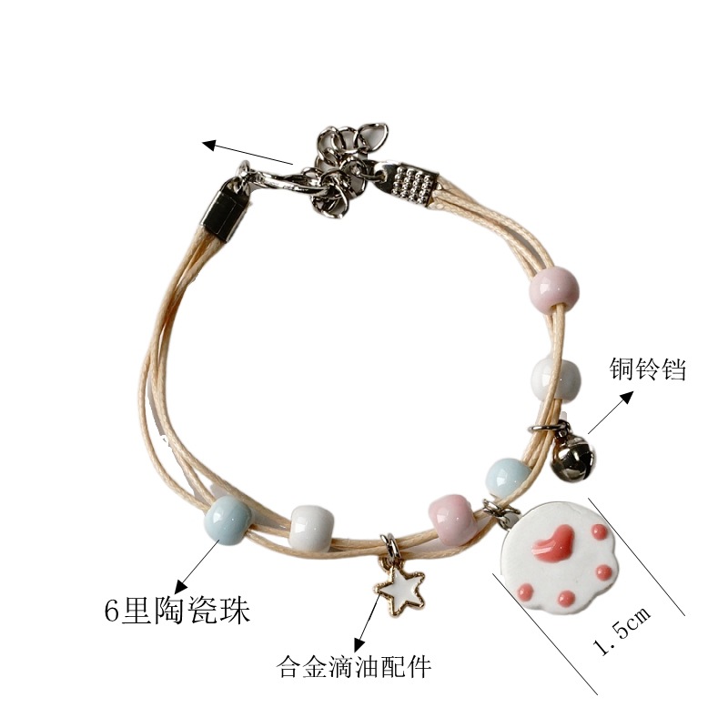 Japanese and Korean popular cartoon ceramic cat claw bracelet female sweet joker student couple girlfriends hand jewelry