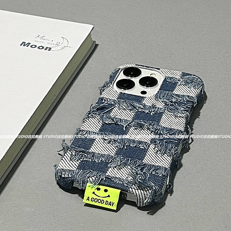 Fashion Creative Plaid Denim Gray Apple Iphone 14/14pro Phone Case Iphone13 Simple 11 Drop-Resistant 12 Personality