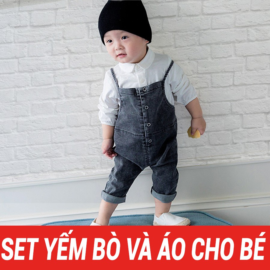 Set yếm bò và áo dài tay hàn quốc cho bé trai / bé gái hàng xuất cao cấp