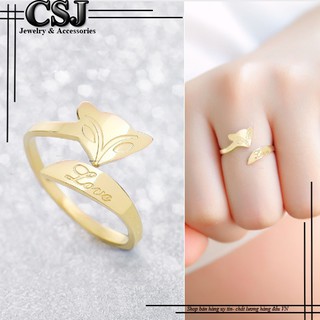 Nhẫn titan con cáo chữ love mạ vàng tươi