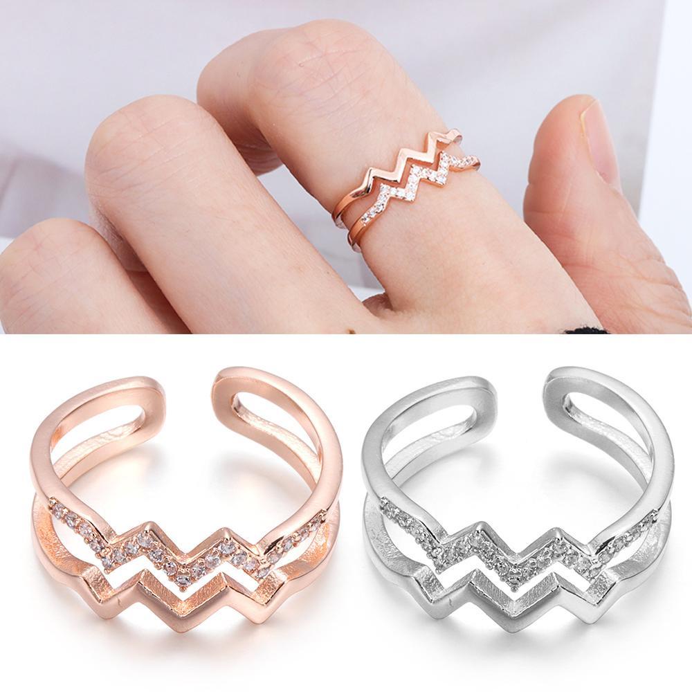 Nhẫn Hoa Hồng Gợn Sóng Cho Nữ|Nhẫn Hở Đính Đá Nhiều Màu Sắc Cho Mẹ Và Bé