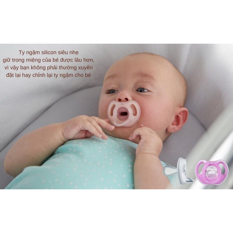 Ty ngậm silicon siêu nhẹ cho bé Tommee Tippee 6-18 tháng (vỉ 2 cái) - Tím/Trắng