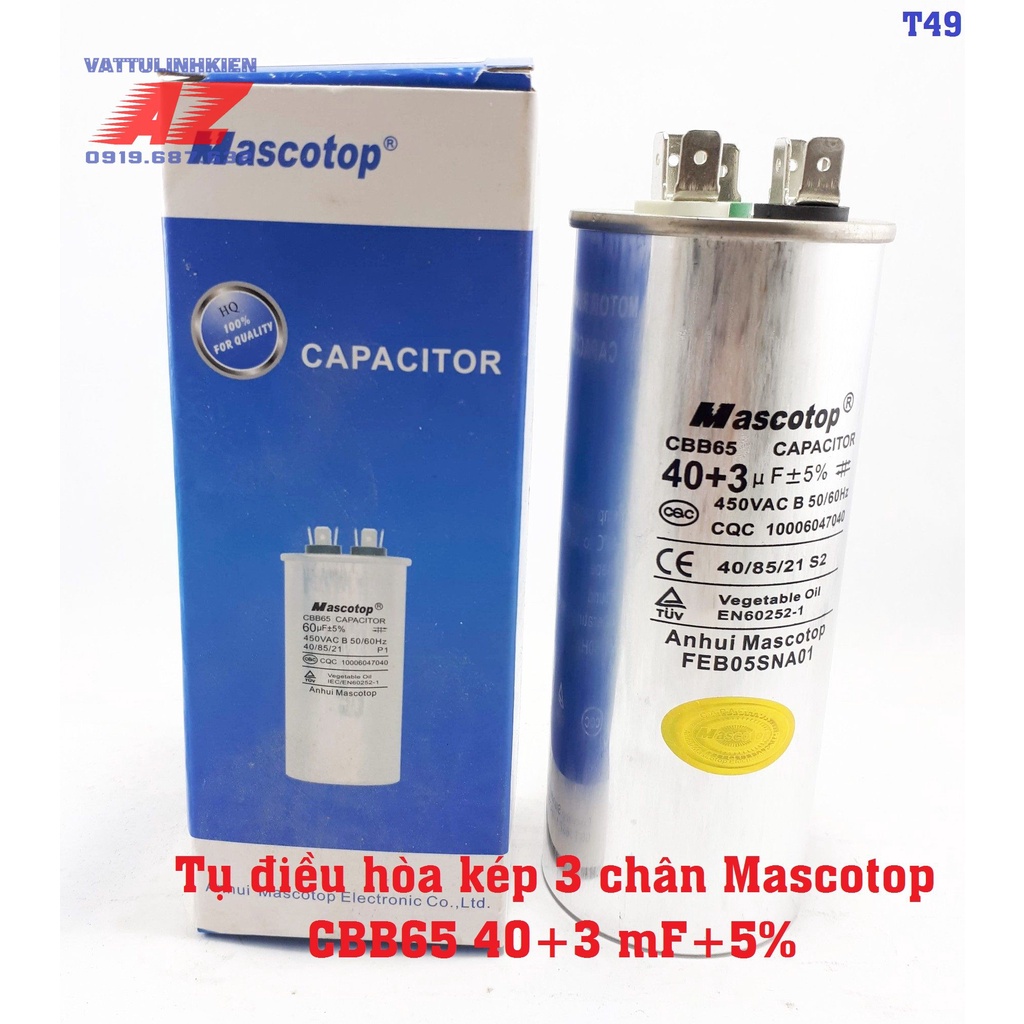 Tụ điều hòa 3 chân Mascotop CBB65 40+1.5 uF+5%