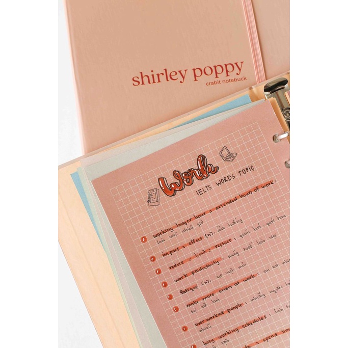 Sổ còng Crabit màu hồng cute - Shirley Poppy - bìa cứng A5 6 lỗ, thay giấy dễ dàng - Giao hỏa tốc